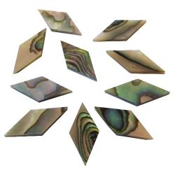 Pistagnes en nacre verte abalone 20 x 8 mm (diagonales) �paisseur 1,5 mm les 10 pi�ces