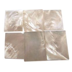 Plaques de nacre blanche ~30x20mm, épaisseur 1mm, 6 pièces (~50cm2)