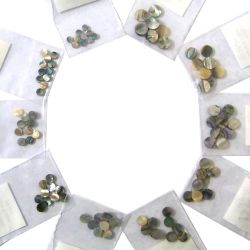 10 bags of 10 abalone dots=100, gradual sizes from 4.5mm to 9mm diameter